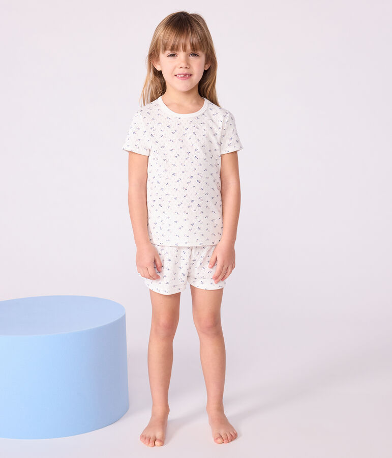 Children's short floral-print openwork cotton pyjamas white/multicolor