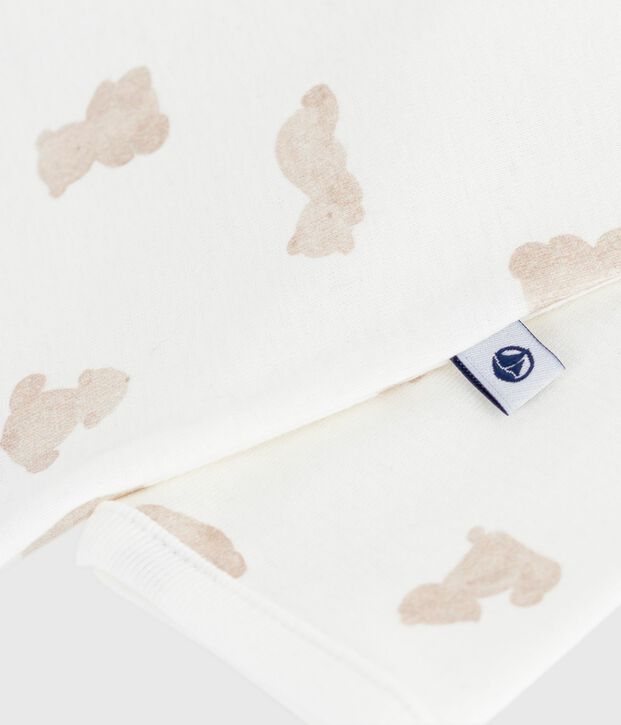 Babies' footless bear-print cotton pyjama suit white/BRUN