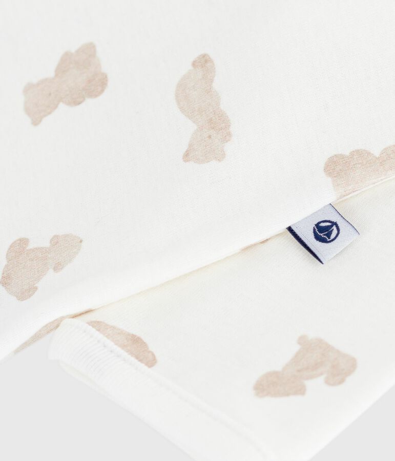 Babies' footless bear-print cotton pyjama suit white/BRUN