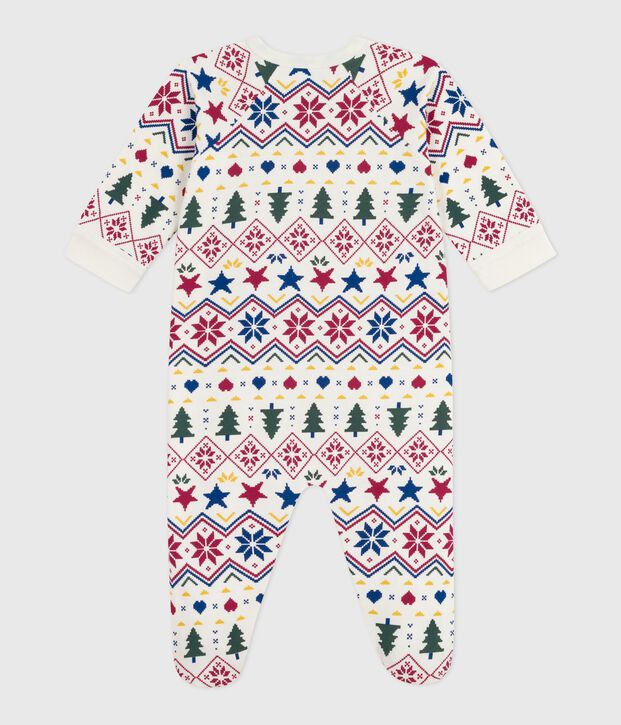 Babies' Christmas-print pyjamas in brushed fleece with a zip Ecru/multicolor