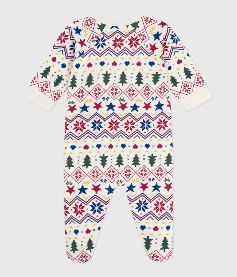 Babies' Christmas-print pyjamas in brushed fleece with a zip Ecru/multicolor