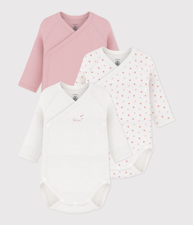 Pack of babies' long-sleeved printed cotton wrapover bodies multicolor