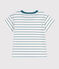 Babies' short-sleeved stripy cotton T-shirt MARSHMALLOW green/DRAGONFLY