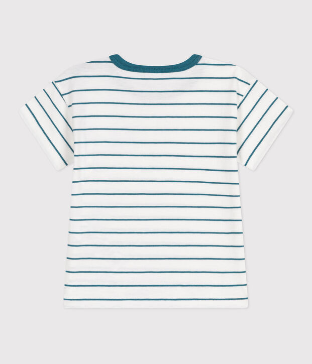Babies' short-sleeved stripy cotton T-shirt green/green