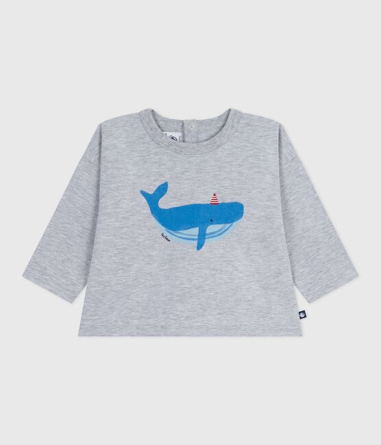 Babies' long-sleeved T-shirt with a whale design FUMEE CHINE grey