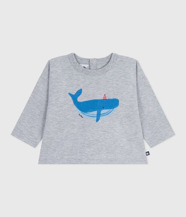 Babies' long-sleeved T-shirt with a whale design grey