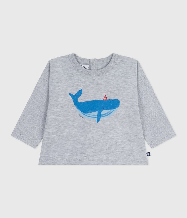 Babies' long-sleeved T-shirt with a whale design grey