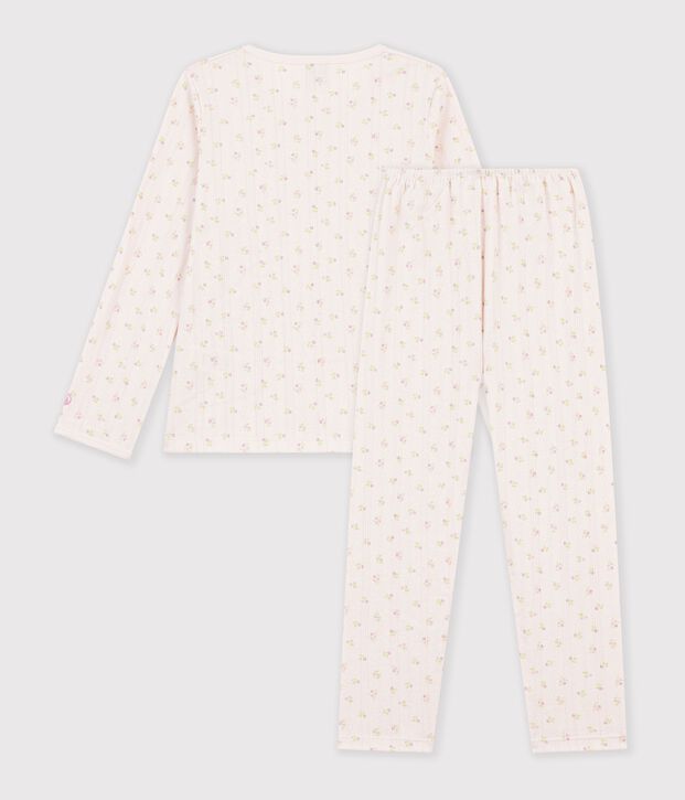 Pyjama femme en coton ajour&eacute; beige/pink/multicolor