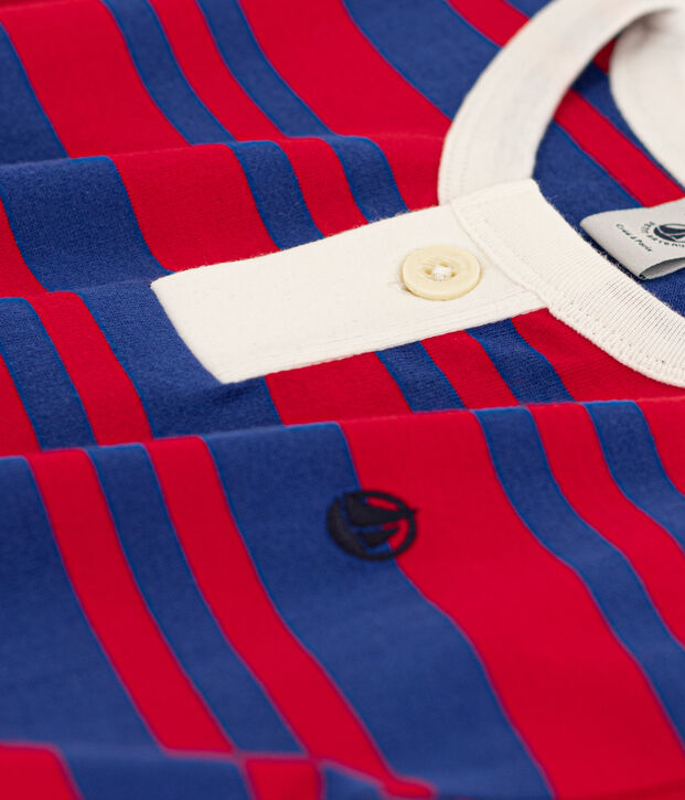 Girls' Striped Cotton T-Shirt blue/red