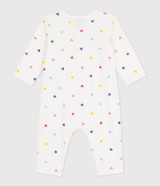 Babies' heart print footless cotton pyjama suit MARSHMALLOW white/MULTICO white