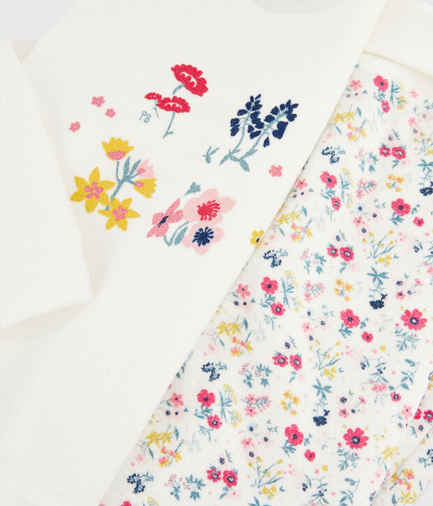 Girls' High-waisted Pyjamas in Brushed Terry Towelling white/multicolor