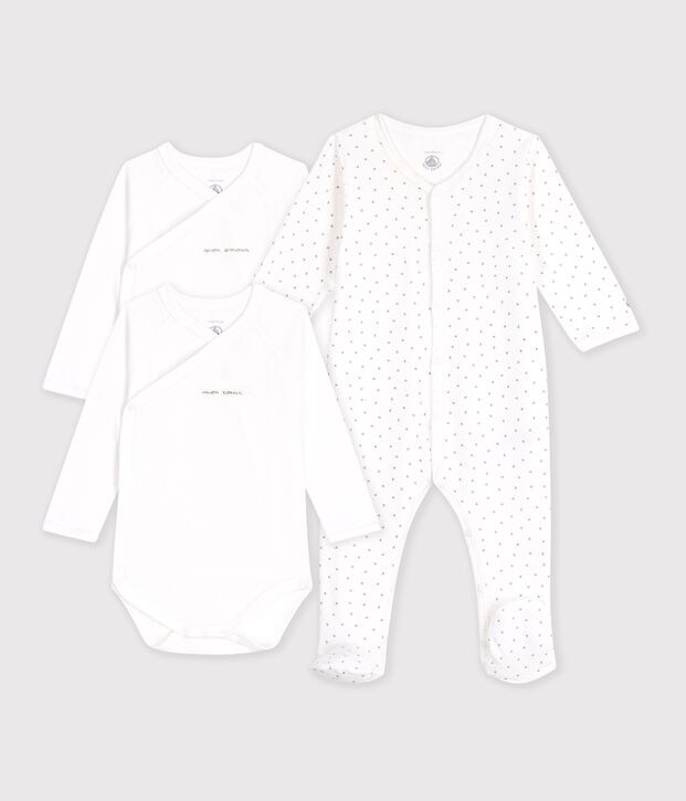 Newborn babies' gift box set in cotton printed with little hearts multicolor