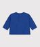 Babies' long-sleeved plain cotton T-shirt with a motif blue