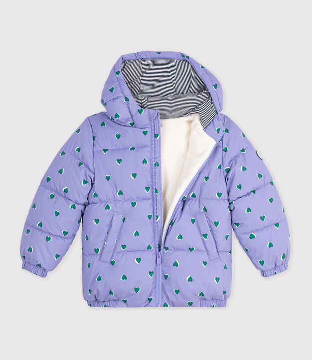 Children's heart print puffer jacket purple/multicolor