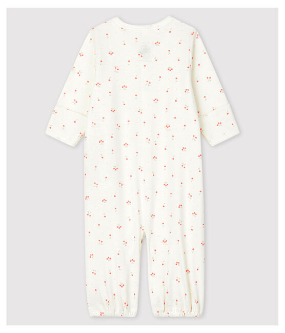 Babies' Cherry Pattern Organic Cotton Jumpsuit/Sleeping Bag MARSHMALLOW white/MULTICO white