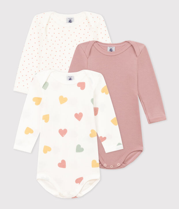 Babies' Heart Patterned Long-Sleeved Cotton Bodysuits - 3-Pack multicolor