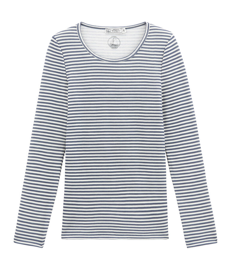 women's long sleeved cotton and wool t&bull;shirt blue/white