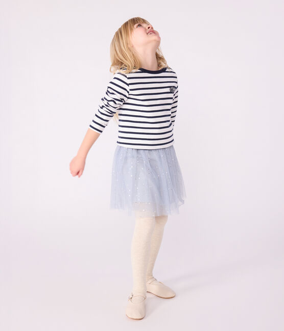 Children's iconic stripy cotton Breton top MARSHMALLOW white/SMOKING blue