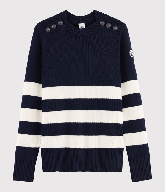 Women's Wool Breton Pullover SMOKING blue/MARSHMALLOW white