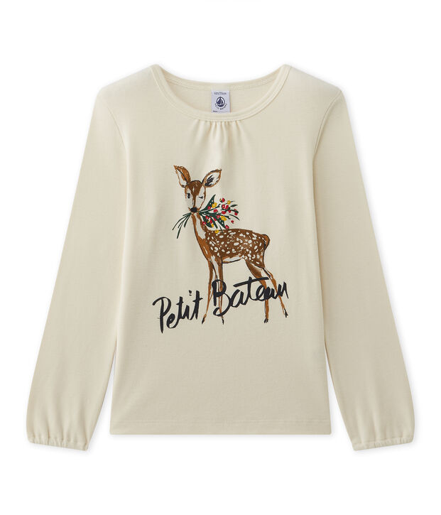 Girl's long-sleeved tee with motif white/red
