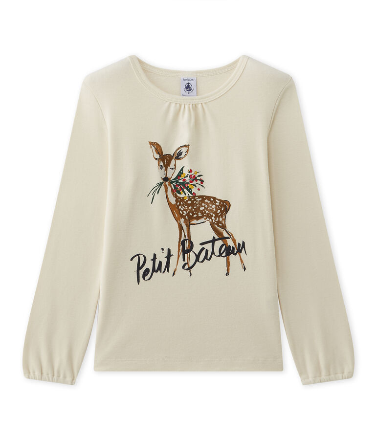 Girl's long-sleeved tee with motif white/red