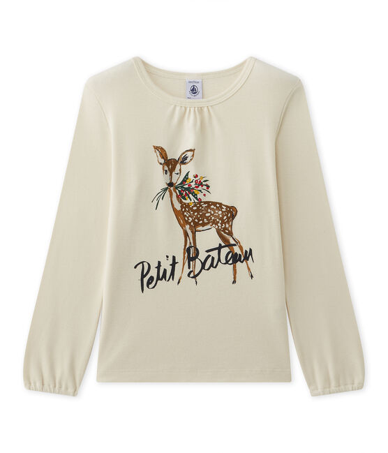 Girl's long-sleeved tee with motif COQUILLE beige/FROUFROU red