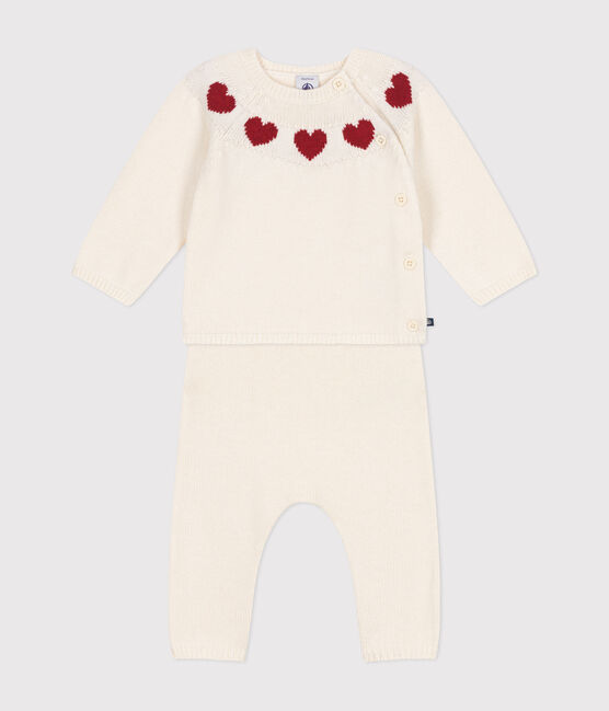 Babies' two-piece knitted outfit MARSHMALLOW red/CORRIDA white