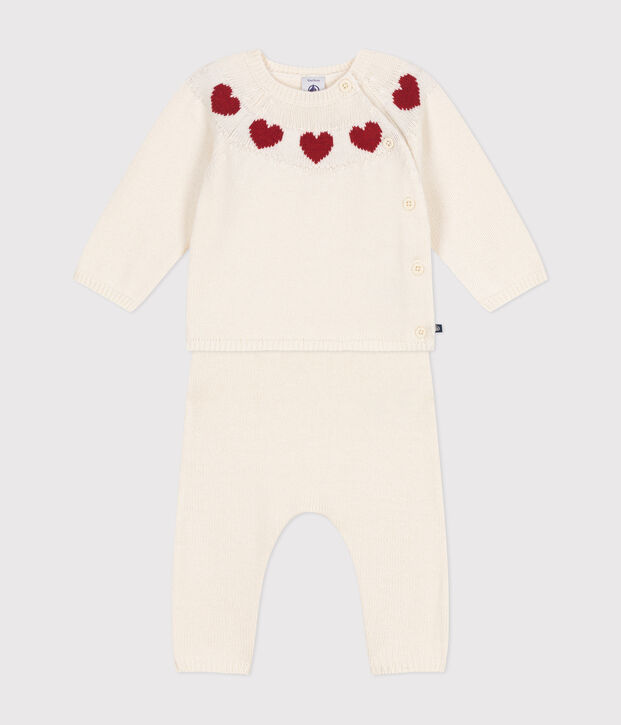 Babies' two-piece knitted outfit white/red