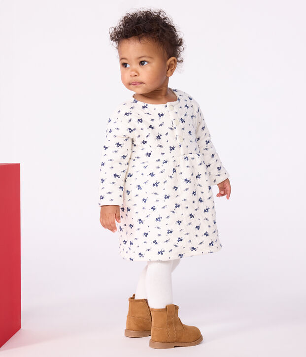 Babies' long sleeved floral-print cotton dress blue/blue