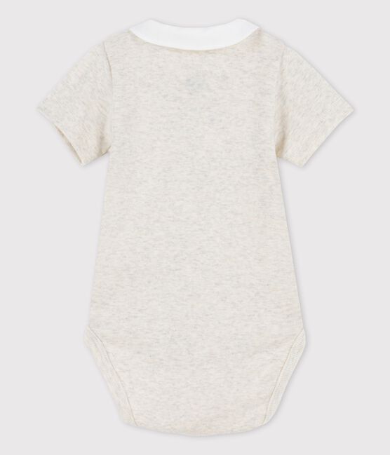 Babies' Short-Sleeved Organic Cotton Bodysuit with Collar MONTELIMAR CHINE beige