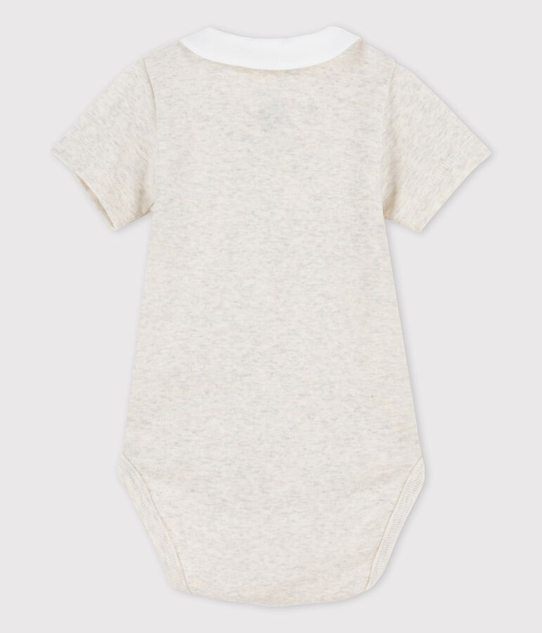Babies' Short-Sleeved Organic Cotton Bodysuit with Collar MONTELIMAR CHINE beige