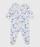 Babies' brushed fleece floral print pyjama suit with a back opening MARSHMALLOW white/MULTICO white
