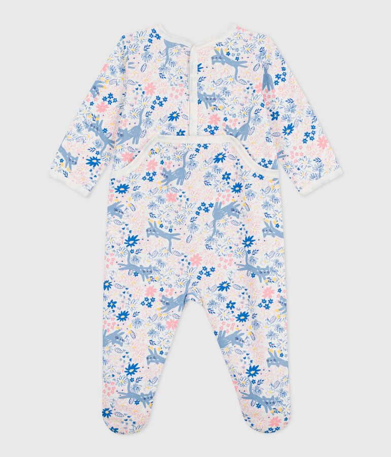 Babies' brushed fleece floral print pyjama suit with a back opening white/multicolor