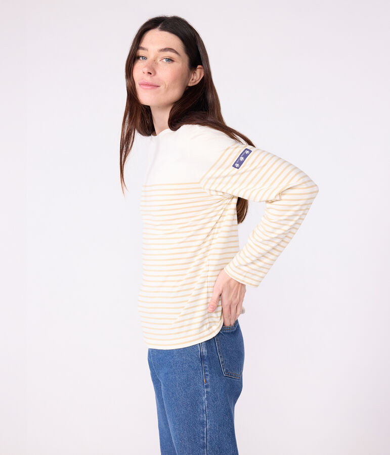 Women's cotton Breton T-shirt top Ecru/beige