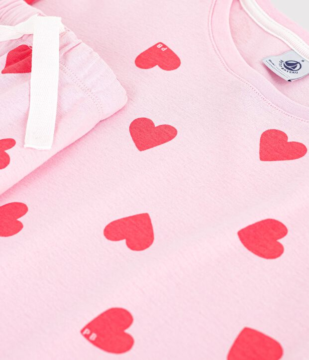 Women's short heart print cotton pyjamas pink/orange