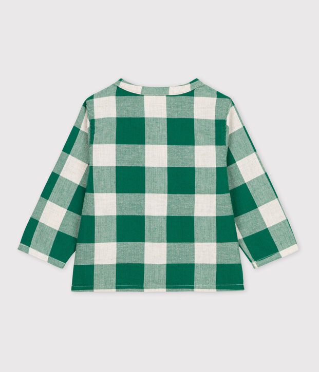 Babies' Long-Sleeved Checked Flannel Shirt MATCHA/ecru