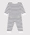 Babies' heart pattern popper-free cotton pyjamas MARSHMALLOW white/SMOKING blue