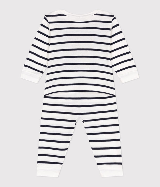 Babies' heart pattern popper-free cotton pyjamas white/blue