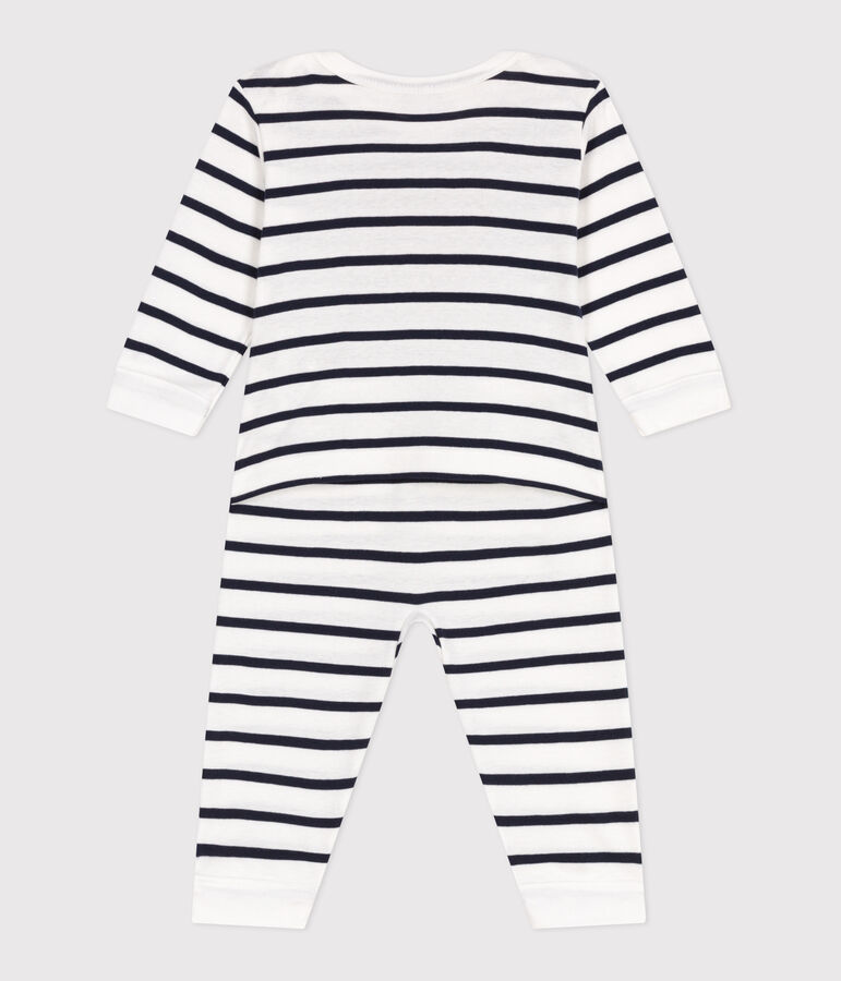 Babies' heart pattern popper-free cotton pyjamas white/blue