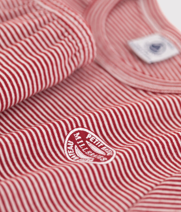 Children's Unisex Pinstriped Short-Sleeved Cotton Pyjamas red/white