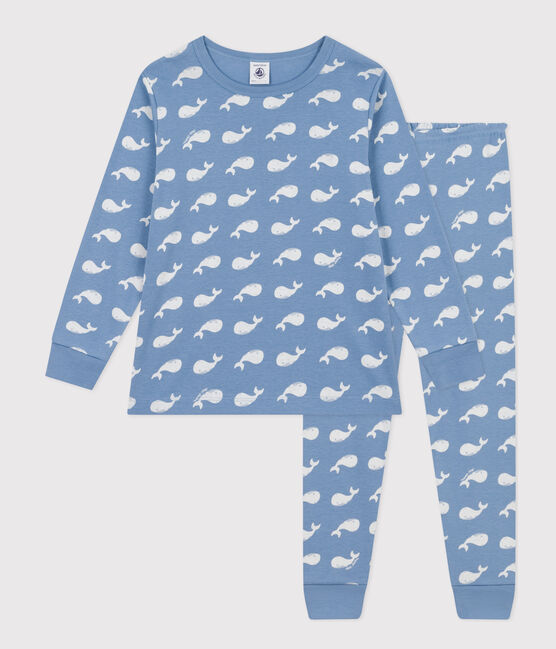 Children's Cotton Whale Print Pyjamas BEACH blue/MARSHMALLOW