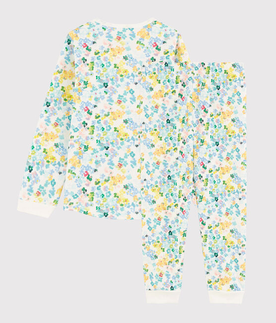 Girls' Watercolour Flowers Fleece Pyjamas MARSHMALLOW white/MULTICO white