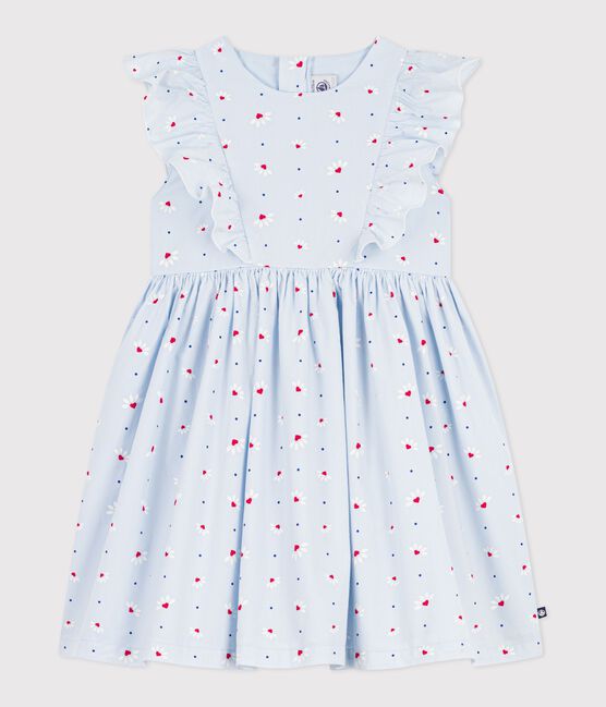 Children's sleeveless cotton dress FRAICHEUR blue/MULTICO white