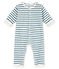 Babies' Unisex Long Striped Jumpsuit in Extra Warm Brushed Terry MARSHMALLOW white/ASTRO blue