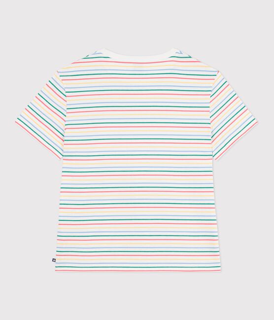 Women's short-sleeved stripy cotton T-shirt MARSHMALLOW white/MULTICO white