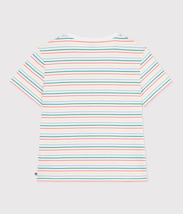 Women's short-sleeved stripy cotton T-shirt white/multicolor