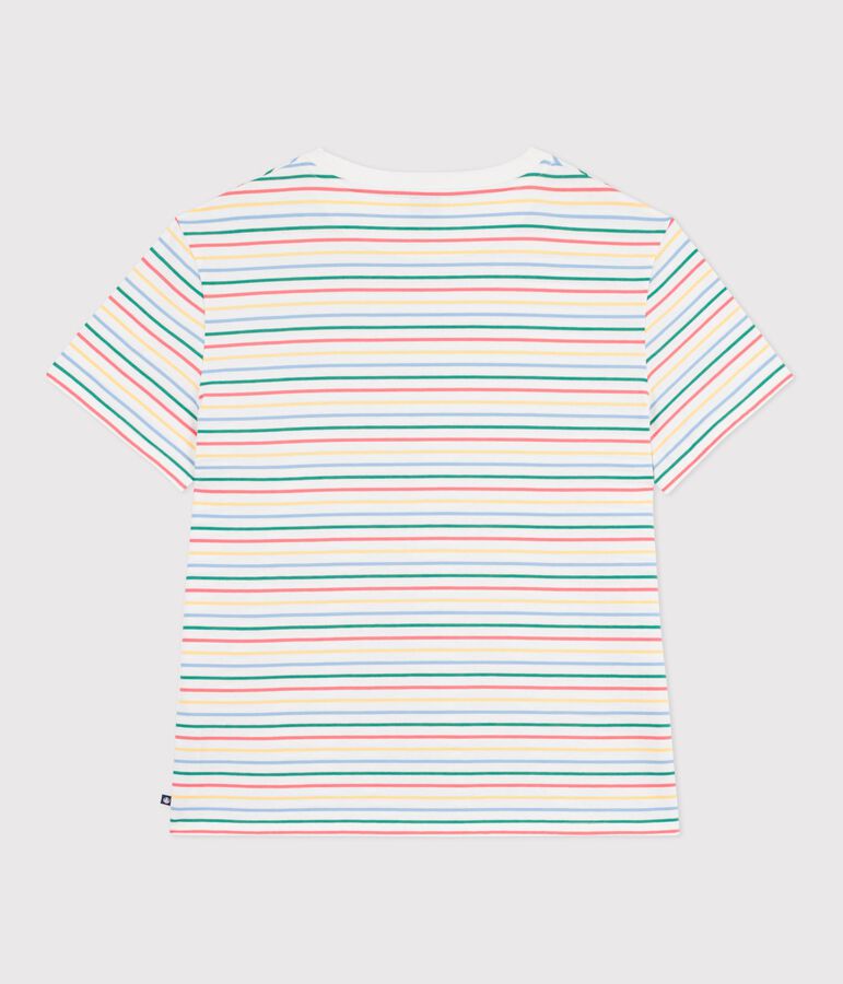 Women's short-sleeved stripy cotton T-shirt white/multicolor