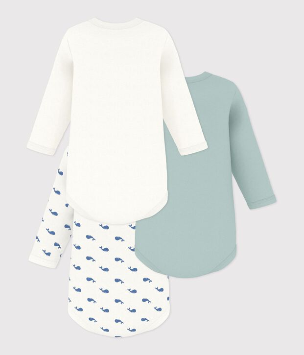 Pack of babies' long-sleeved whale-print cotton bodies multicolor