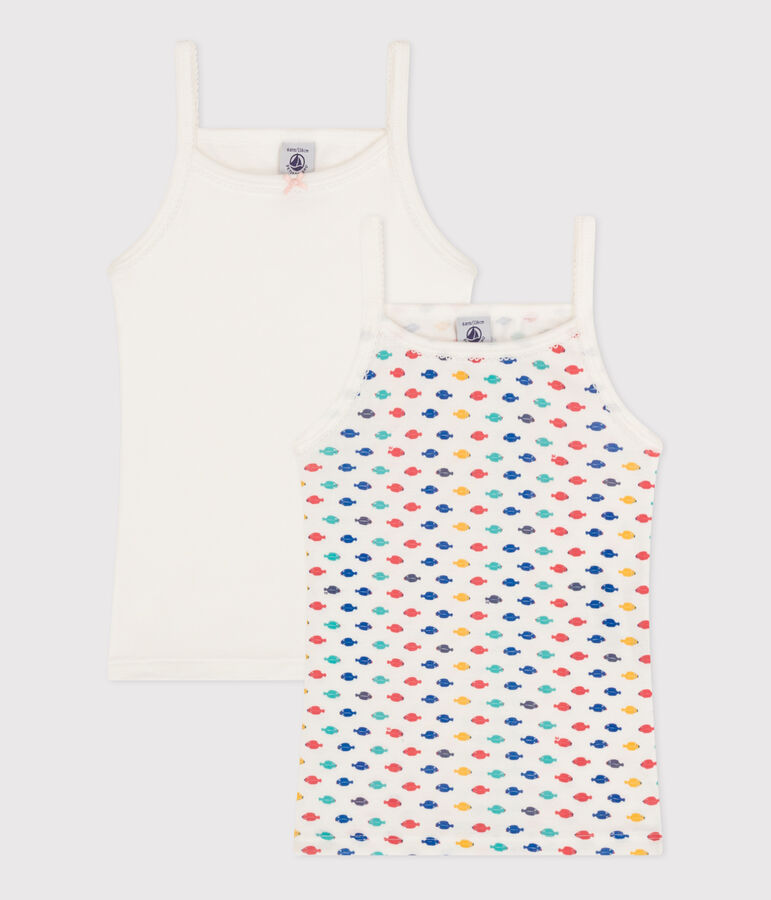Girls' Sealife Themed Cotton Strappy Vests - 2-Pack multicolor