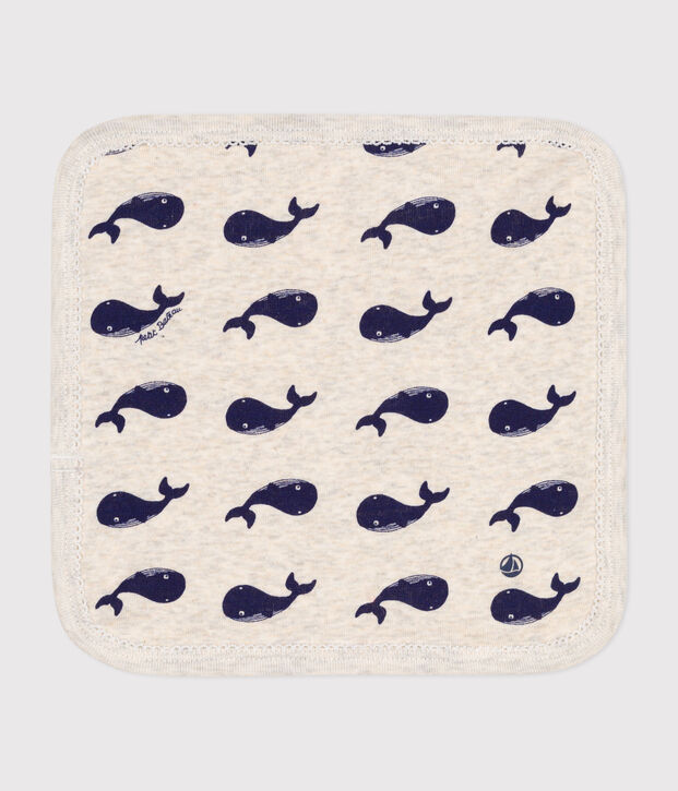 Whale print cotton and terry baby wipes beige/blue